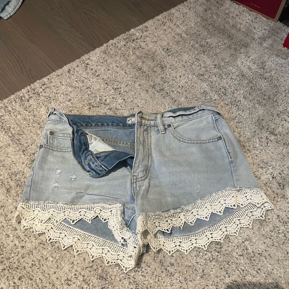Free People Lace Trim Denim Shorts
